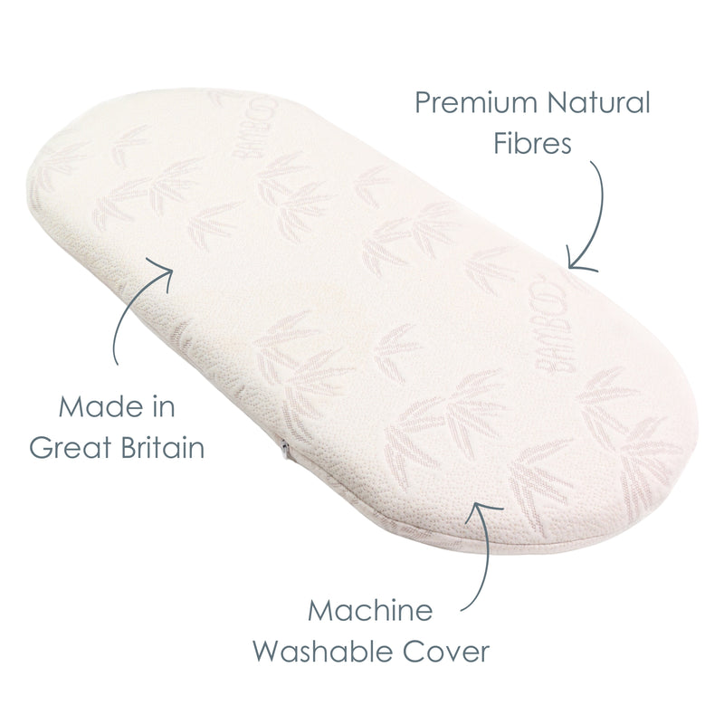 USPs for the Natural Bamboo Moses Basket Mattresses - premium natural fibres, washable cover, made in the UK | Moses Basket Mattresses | Newborn Bedding - Clair de Lune UK