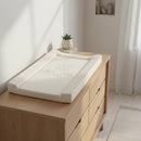 East Coast Little and Loved Changing Mat on an Oak dresser in a white Scandi style nursery | Bathing & Changing Essentials - Clair de Lune UK