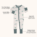 Grow Grows Organic Little Summit Sleepsuit on white background with key features | Baby Grows and Onesies | Organic Baby Clothes - Clair de Lune UK