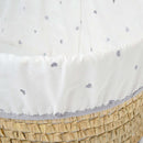 Special Buy - Lullaby Hearts Palm Moses Basket with Stand Bundle close up on the embroidered hearts | Moses Baby Baskets & Bassinets | Nursery Furniture - Clair de Lune UK