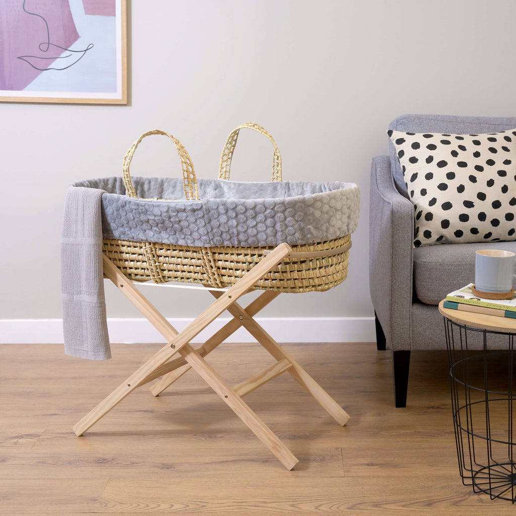 Essentials Moses Basket In Grey With Stand Blanket Special Buy