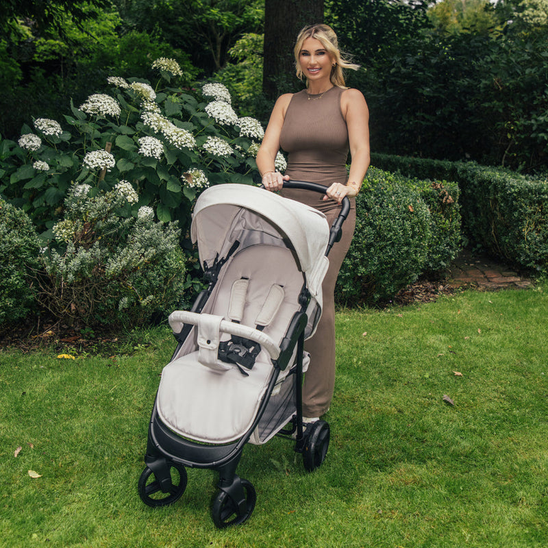 Billie Faiers pushing her My Babiie MB30 Billie Faiers Oatmeal Pushchair | Strollers | Pushchairs, Carrycots & Car Seats Baby | Travel Essentials - Clair de Lune UK