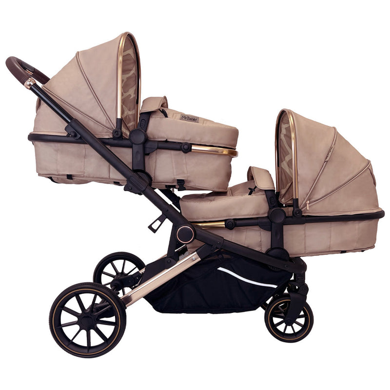  My Babiie MB33 Dani Dyer Giraffe Tandem Pushchair with two carrycots facing against each other | Buggies, Strollers & Pushchairs | Travel With Your Baby - Clair de Lune UK