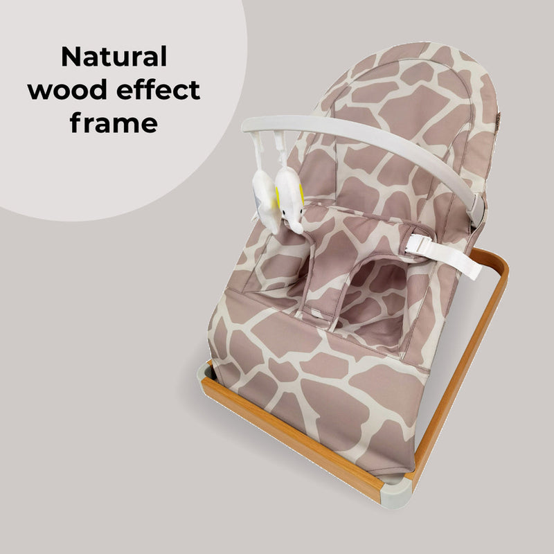 The natural wood effect frame of the My Babiie Dani Dyer Giraffe Baby Bouncer | Baby Swings, Rockers & Baby Bouncers | Toys - Clair de Lune