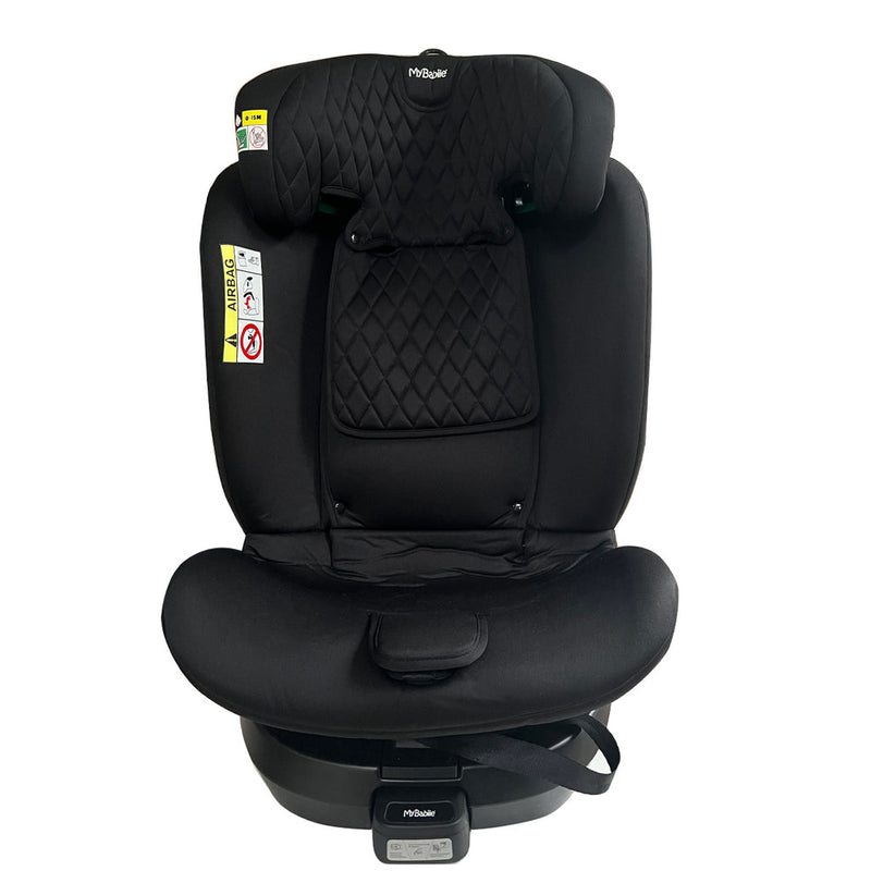 The front of My Babiie Billie Faiers iSize Quilted Black Spin Car Seat | Baby, Toddler & Kid Car Seats | Travel With Baby - Clair de Lune UK