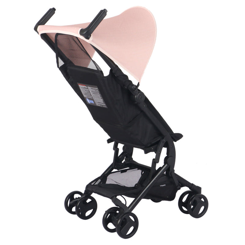 Showing the side and back of Dani Dayer pusing her baby in My Babiie MBX5 Ultra Compact & Aeroplane Carry-on Approved Billie Faiers Pink Stroller | Buggies, Strollers & Pushchairs | Travel With Your Baby - Clair de Lune UK