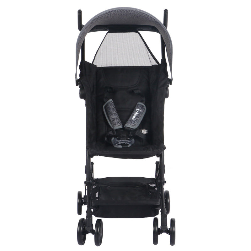 The back of Dani Dayer pusing her baby in My Babiie MBX5 Ultra Compact & Aeroplane Carry-on Approved Black Chevron Stroller | Buggies, Strollers & Pushchairs | Travel With Your Baby - Clair de Lune UK