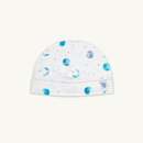 GrowGrows Marvellous Moons Baby Hat with blue moon, planet and constellation print made from bamboo and organic cotton from GrowGrows - Clair de Lune UK