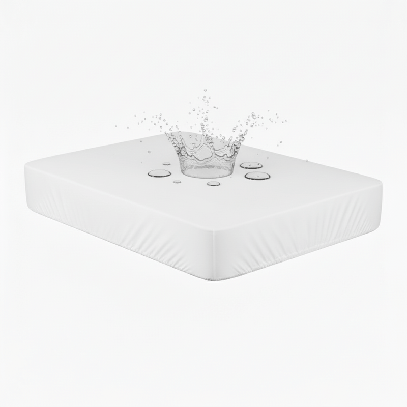 Splash on the Cot Bed Mattress Protector to show that it's water resistant | Soft Baby Sheets | Cot Bed Bedding - Clair de Lune UK