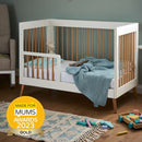 The toddler bed transformation of the White Natural Obaby Award-Winning Maya Mini Cot Bed with the toddler rail | Cots, Cot Beds, Toddler & Kid Beds | Nursery Furniture - Clair de Lune UK