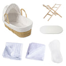 White Dimple Palm Moses Basket With Stand & Bedding Bundle | Moses Baskets & Bassinets - Clair de Lune UK