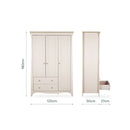 Cashmere CuddleCo Clara Luxe 3 Piece Furniture Set - Dimensions of the 3 door wardrobe | Cot Bed, Wardrobe, Changer | Nursery Furniture - Clair de Lune UK