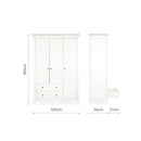 White/Ash CuddleCo Clara Luxe 3 Piece Furniture Set - Dimensions of the 3 Door Wardrobe | Cot Bed, Wardrobe, Changer | Nursery Furniture - Clair de Lune UK
