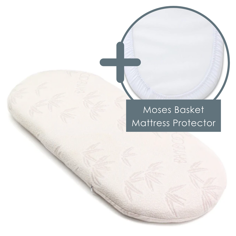 Natural Bamboo Palm Moses Basket Mattress (74 x 28 cm) bundled with the waterproof Moses Basket Mattress Protector | Moses Basket Mattresses | Newborn Bedding - Clair de Lune UK