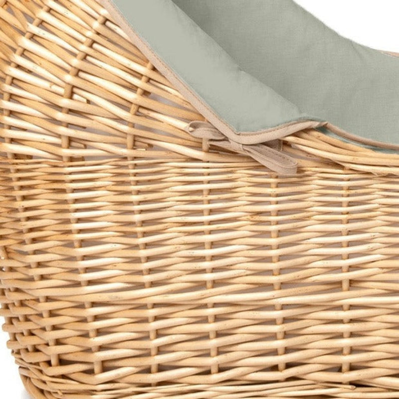 The sturdy natural wicker of the Sage Green Organic Natural Noah Pod | Bassinets | Nursery Furniture - Clair de Lune UK