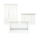 White/Ash CuddleCo Clara Luxe 3 Piece Furniture Set on white background | Cot Bed, Wardrobe, Changer | Nursery Furniture - Clair de Lune UK