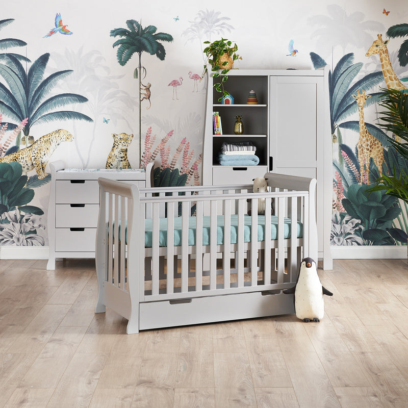 Warm Grey Obaby Stamford Mini 3 Piece Room Set in a jungle safari inspired nursery room | Nursery Furniture Sets | Room Sets | Nursery Furniture - Clair de Lune UK