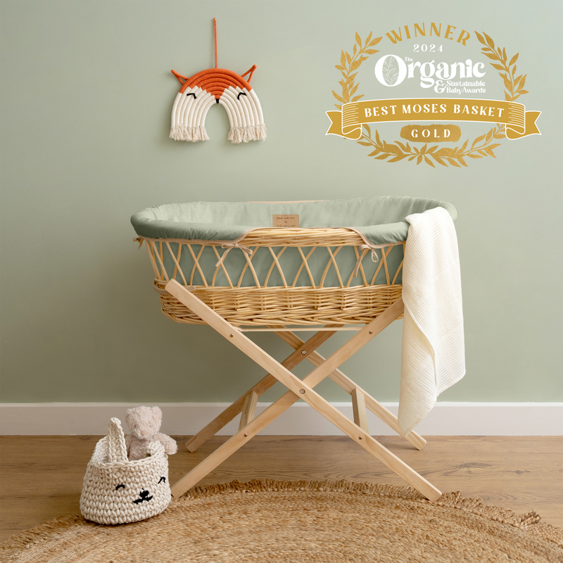 Gold Award Winning Sage Organic Natural Wicker Moses Basket - Organic & Sustainability Award | Moses Baskets | Co-sleepers | Nursery Furniture - Clair de Lune UK