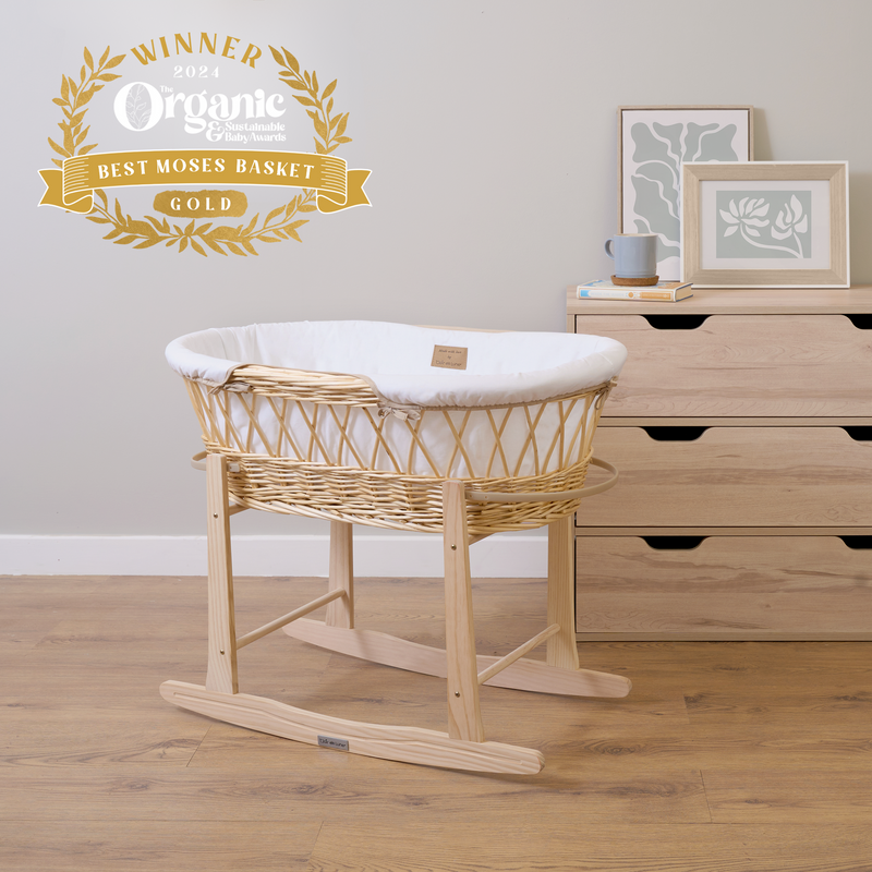 Gold Award Winning White Organic Natural Wicker Moses Basket - Organic & Sustainability Award | Moses Baskets | Co-sleepers | Nursery Furniture - Clair de Lune UK