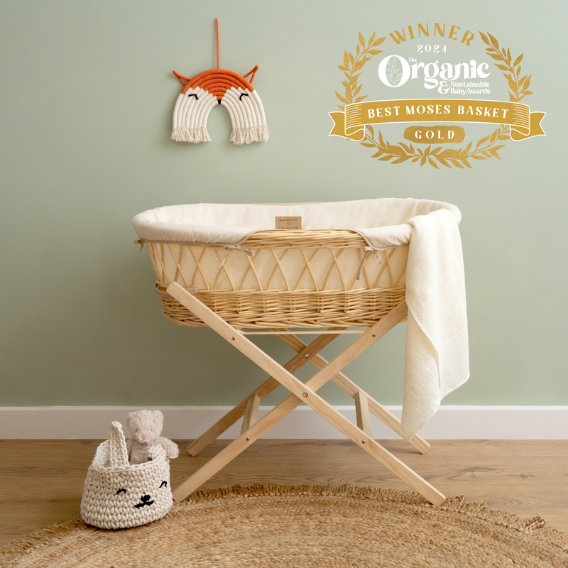 Gold Award Winning White Organic Natural Wicker Moses Basket - Organic & Sustainability Award | Moses Baskets | Co-sleepers | Nursery Furniture - Clair de Lune UK