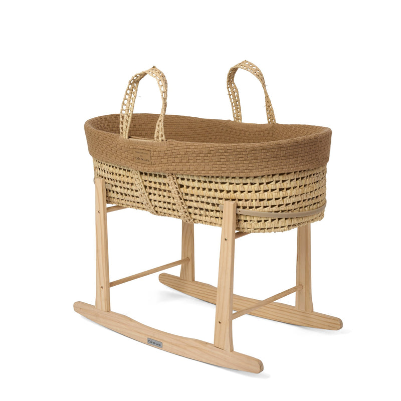 Biscuit Brown Organic Knitted Palm Moses Basket on natural rocking stand bundle | Moses Baby Baskets, Bassinets | Organic Baby Essentials | Nursery Furniture - Clair de Lune UK