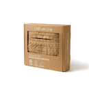 Biscuit Brown Organic Knitted Moses Basket Dressing in brown box packaging with key USPs | Moses Baby Basket Bedding | Nursery Linen - Clair de Lune UK