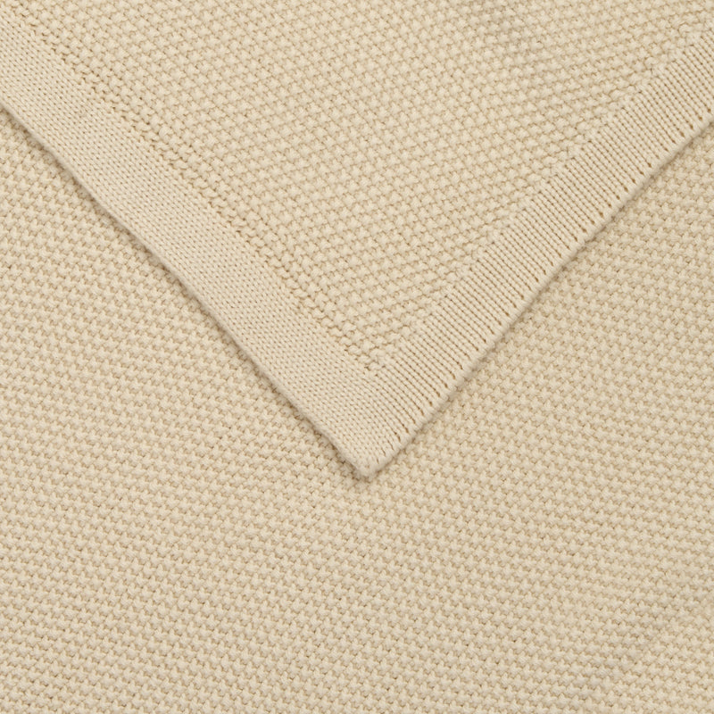 Cream Organic Knitted Baby Blanket zoomed in on the stunning weave | Cosy Baby Blankets & Swaddles | Nursery Bedding | Newborn Baby Essentials - Clair de Lune UK