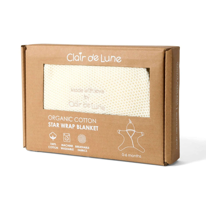 Cream Organic Star Breathable Mesh Baby Wrap Blanket in brown box packaging | Cosy Baby Blankets and Swaddles | Newborn Summer Essentials | Baby Gifts - Clair de Lune UK