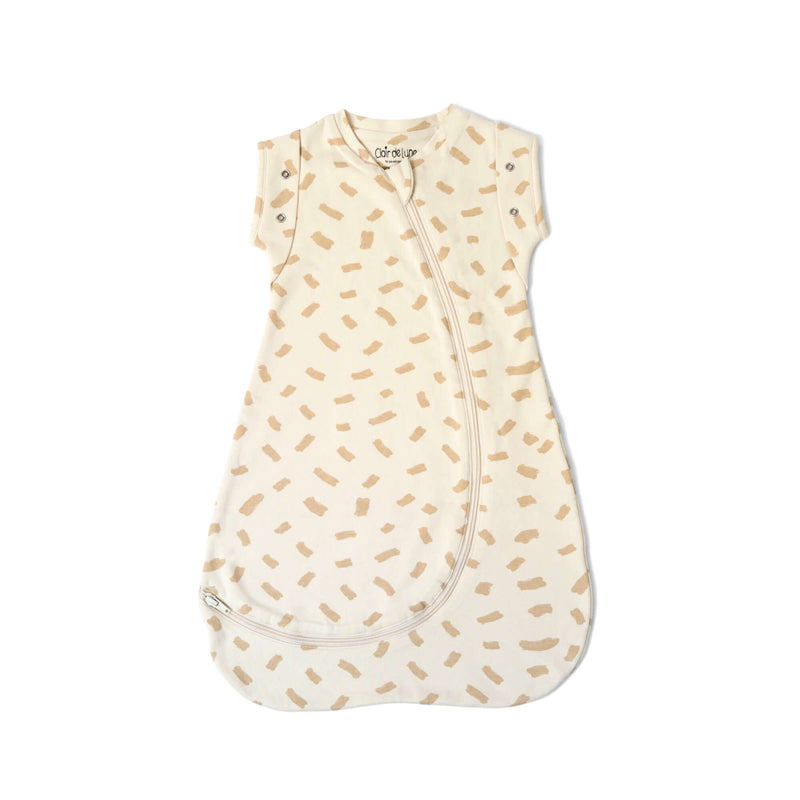 The Little Dreamers Luxury Organic Swaddle Bag with beige pattern on a white background | Baby Swaddle Bag | Newborn Sleeping Bag | Nursery Bedding - Clair de Lune