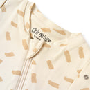 Close up of the zip closure on Little Dreamers Luxury Organic Swaddle Bag with beige pattern on a white background | Baby Swaddle Bag | Newborn Sleeping Bag | Nursery Bedding - Clair de Lune