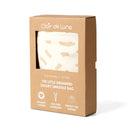 The Little Dreamers Luxury Organic Swaddle Bag packaged in a brown box ready for gifting | Baby Swaddle Bag | Newborn Sleeping Bag | Nursery Bedding - Clair de Lune