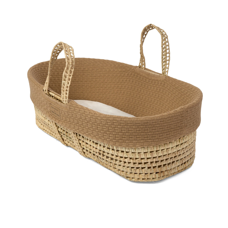 Biscuit Brown Organic Knitted Palm Moses Basket  | Moses Baby Baskets, Bassinets | Organic Baby Essentials | Nursery Furniture - Clair de Lune UK