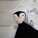 Close up of the Organic Knitted GrowGrows Penguin Animal Comforter - Clair de Lune UK