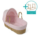 Pink Dimple Palm Moses Basket bundled with cosy coverlet with standard rocking stand | Moses Baby Baskets, Bassinets & Co-sleepers | Nursery Furniture - Clair de Lune UK