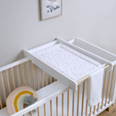East Coast Star Essential Changing Mat in Pink on the Essentials Cot Top Changer in a grey and pink nursery | Baby Changing Essentials | Baby Bath Time Accessories - Clair de Lune UK