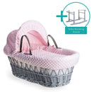 Pink Dimple Grey Wicker Moses Basket Bundled with the Standard Grey Rocking Stand | Moses Baby Baskets, Bassinets & Co-sleepers | Nursery Furniture - Clair de Lune UK