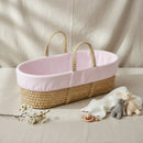 Pink Replacement Fleece Moses Basket Liner on linen background | Moses Baby Basket Bedding | Nursery Linen - Clair de Lune UK