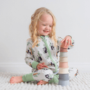 Toddler playing while wearing the Grow Grows Organic Playful Pandas Sleepsuit | Baby Grows and Onesies | Organic Baby Clothes - Clair de Lune UK