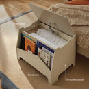 CuddleCo Play House Storage Box with lid open for the toy storage, books in the book rack and grooved detailing | Nursery Furniture | Children's Storage and Shelving - Clair de Lune UK