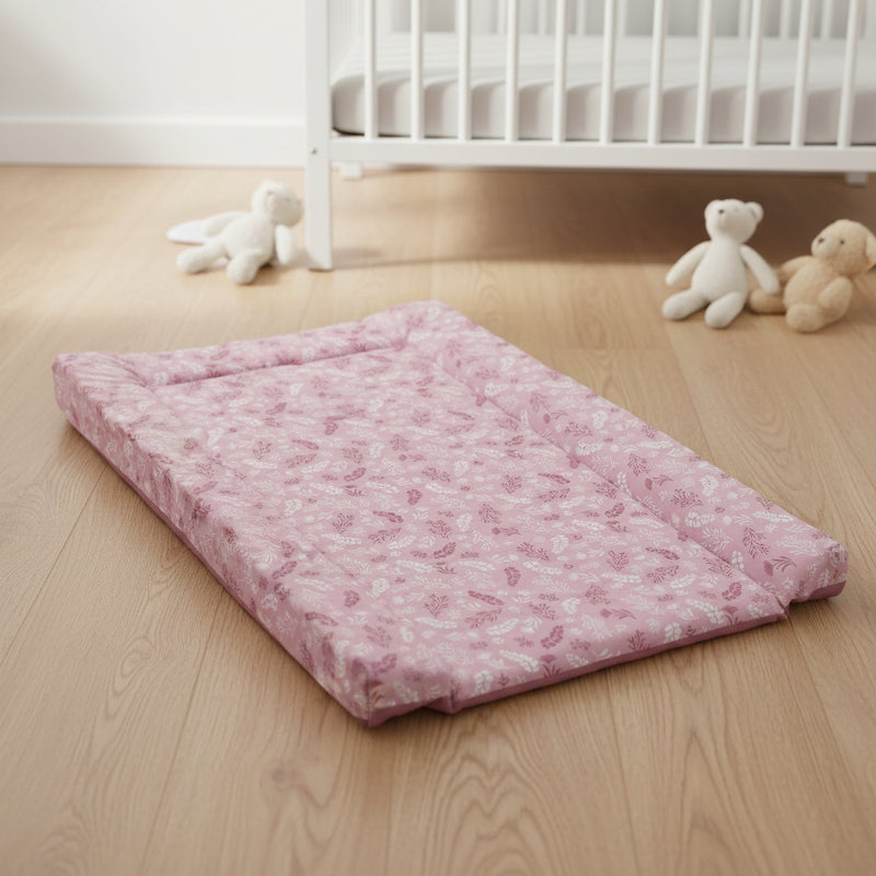 East Coast Pink Posie Changing Mat laid flat on the floor of a nursery | Bathing & Changing Essentials - Clair de Lune UK
