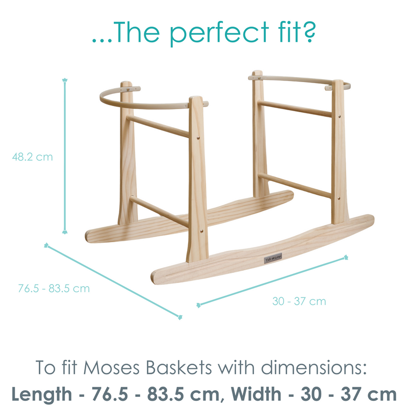 Dimensions and Basket Dimensions of the Natural Standard Rocking Stand | Moses Basket Stand | Moses Baby Baskets & Bassinet Accessories | Nursery Furniture - Clair de Lune UK