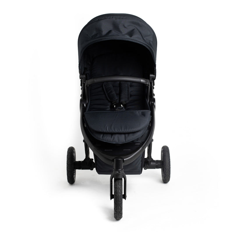 The front of the Jet Black Roma Atlas 3 Wheel Pram | Strollers, Pushchairs & Prams | Pushchairs, Carrycots & Car Seats Baby | Travel Essentials - Clair de Lune UK