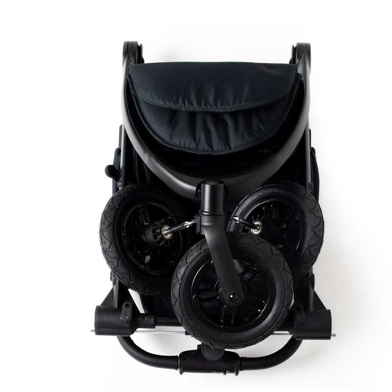 The front of the Folded Jet Black Roma Atlas 3 Wheel Pram | Strollers, Pushchairs & Prams | Pushchairs, Carrycots & Car Seats Baby | Travel Essentials - Clair de Lune UK