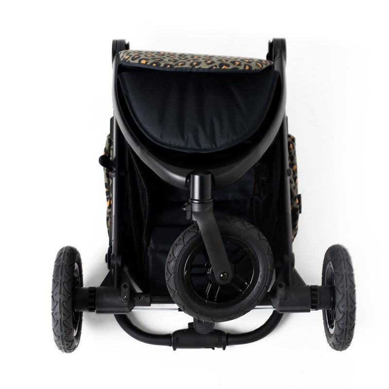 The front of the Folded Khaki Leopard Roma Atlas 3 Wheel Pram | Strollers, Pushchairs & Prams | Pushchairs, Carrycots & Car Seats Baby | Travel Essentials - Clair de Lune UK