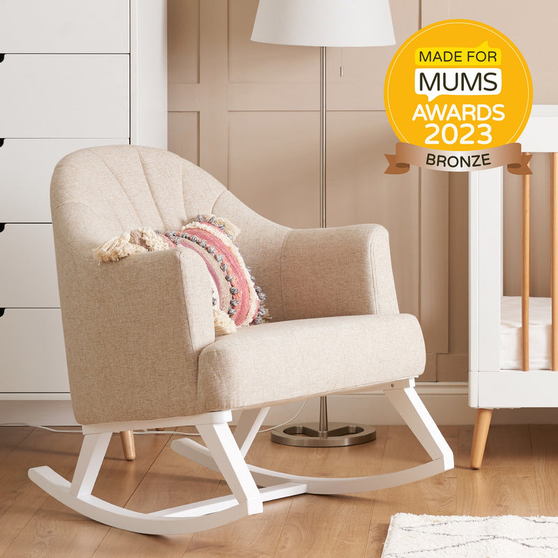 Oatmeal Obaby Award-winning Round Back Rocking Chair with the Made for Mums award logo | Nursing & Feeding Chairs | Nursery Furniture - Clair de Lune UK