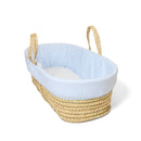 Blue Stripe Palm Moses Basket on Natural Folding Stand | Moses Baby Baskets, Bassinets | Nursery Furniture - Clair de Lune UK