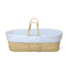 Blue Stripe Palm Moses Basket on Natural Folding Stand view from the side | Moses Baby Baskets, Bassinets | Nursery Furniture - Clair de Lune UK