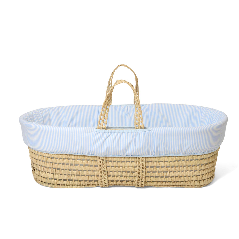 Landscape view of the Blue Stripe Palm Moses Basket | Bassinets | Nursery Furniture - Clair de Lune UK