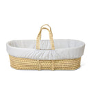 Grey Stripe Palm Moses Basket on Natural Folding Stand view from the side on white background | Moses Baby Baskets, Bassinets | Nursery Furniture - Clair de Lune UK
