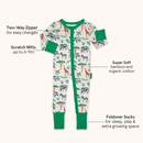Grow Grows Organic Safari Slumber Sleepsuit on white background with key features | Baby Grows and Onesies | Organic Baby Clothes - Clair de Lune UK